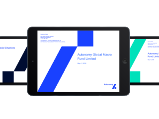Rebranded Autonomy presentation deck cover page, white with electric blue