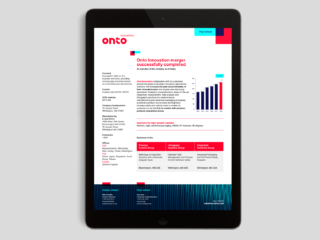 Onto Innovation fact sheet showing the combined information between the two halves coming together to form a new semiconductor company